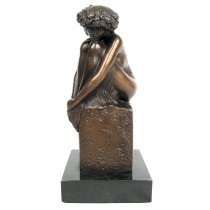 Girl Sitting On Plinth Foundry Cast Bronze Sculpture On Marble Base 21cm