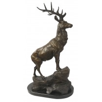 Stag (Right) Bronze Sculpture On Marble Base