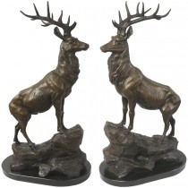 Pair Of Stags Foundry Cast Bronze Sculpture On Marble Base 68.9cm 