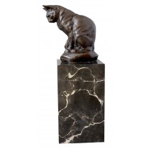 Foundry Cast Bronze Cat Sculpture On Marble Base 21cm