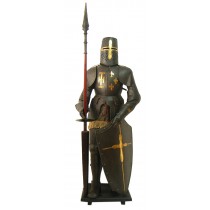 Black Medieval Suit of Armour With Spear and Shield - 206cm