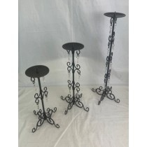 Set Of 3 Metal Candle Sticks - Black