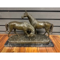 Pair Of Horses Cast Bronze Sculpture On Marble Base 53cm *Ex Display*