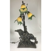 Lady Horse Lamp with 3 Amber/Green Shades 