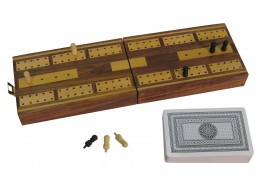 Sheesham Wood Cribbage Board/Box with Cards/Pegs 12.8cm