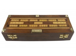 Sheesham Wood Multi Game Set - Cribbage, Dominos, Dice & Cards 25cm