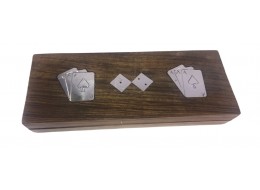 Sheesham Wood Double Card Box with Dice (2 packs of cards) 24cm