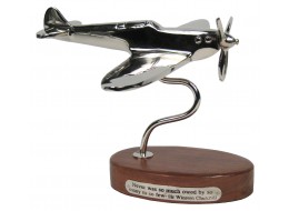 Spitfire On Wooden Base Nickel Plated - Sheesham Wood - 22cm