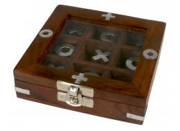 Tic Tac Toe Game 11.5cm Glass Top Box - Sheesham Wood