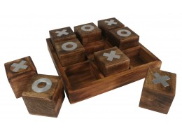 Sheesham Wood Tic Tac Toe Nickel Plated Cubes - 24.5cm