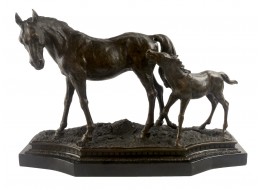 Horse and Foal Foundry Cast Bronze Sculpture On Marble Base 56cm