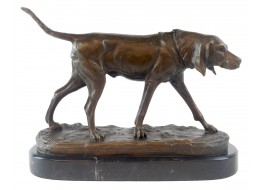 Foundry Cast Bronze Dog Sculpture On Marble Base 31cm