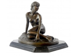 Nude Lady Foundry Cast Bronze Sculpture On Marble Base 36cm