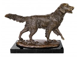 Foundry Cast Bronze Dog Retriever Sculpture On Marble Base 40cm