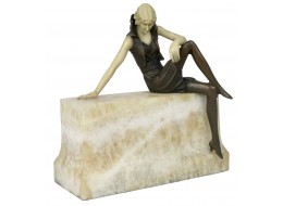 Lady Sitting on Wall Sculpture On Marble Base 24cm