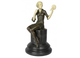 Lady with Mirror Foundry Cast Bronze Sculpture On Marble Base 35cm