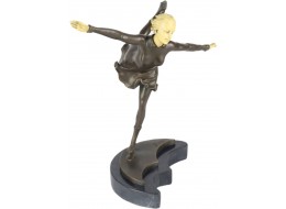 Lady Skating Foundry Cast Bronze Sculpture On Marble Base 31cm