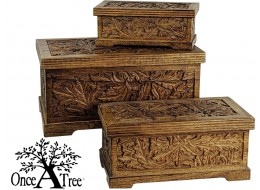 Mango Wood Leaf Design Set Of 3 Boxes 42.5cm