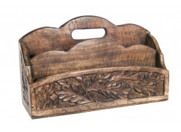 Mango Wood Leaf Design Carved Letter Rack (2 per box) 30cm