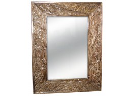 Mango Wood Leaf Design Carved Mirror 63.5cm