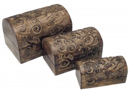 Mango Wood Tree Of Life Design Set Of 3 Boxes 23cm