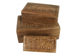 Mango Wood Elephant Design Boxes (Set of 3) 25cm