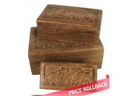 Mango Wood Elephant Design Boxes (Set of 3) 25cm