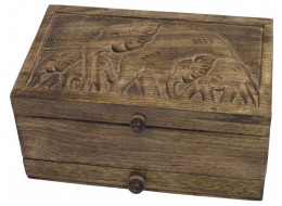 Mango Wood Elephant Design Jewellery Box 25cm