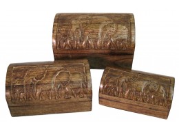 Mango Wood Elephant Large Set Of 3 Domed Boxes 30.5cm
