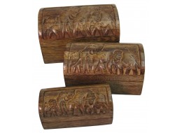 Mango Wood Elephant Set Of 3 Domed Boxes 23cm