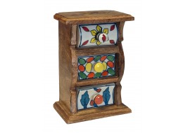 Mango Wood Ceramic 3 Drawer Almirah 18cm