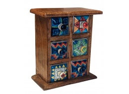 20.5cm Mango Wood Ceramic 6 Drawer Almirah