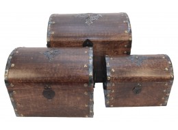 Set of 3 Mango Wood Dome Boxes with Metal Overlay 35.5cm