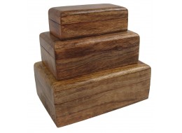 Mango Wood Set Of 3 Plain Oblong Boxes 23cm