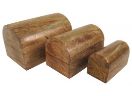 Mango Wood Set Of 3 Plain Dome Boxes 23cm