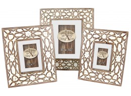 Mango Wood Set/3 Photo Frames - Burnt White Finish 39cm