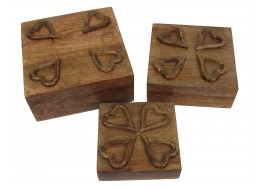 Mango Wood Set Of 3 Heart Boxes 25.5cm