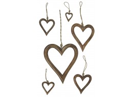 Mango Wood Set Of 6 Hanging Hearts 36cm