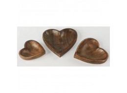Set of 3 Mango Wood Heart Shaped Trays