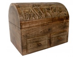 Mango Wood Elephant Dome Top Box with 2 Drawers 25.5cm