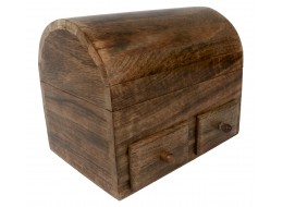 Mango Wood Plain Dome Top Box with 2 Drawers 25.5cm