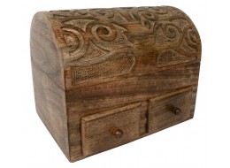 Mango Wood Tree Of Life Dome Top Box with 2 Drawers 25.5cm