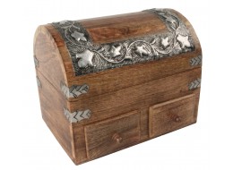 Mango Wood Metal Overlay Dome Top Box with 2 Drawers 25.5cm