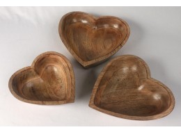 Mango Wood Set of 3 Heart Bowls