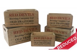 Set of 5 Mango Wood Red Devil Brewery Crates 34cm