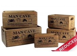 Set of 5 Mango Wood Man Cave Crates 34cm
