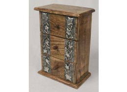 Mango Wood 3 Drawer Metal Overlay Chest 27cm