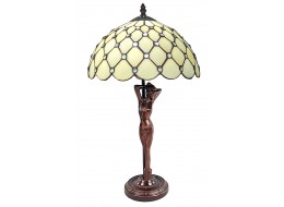 Cream Jewelled Tiffany Lamp With Lady Base 53cm With 30 Dia 