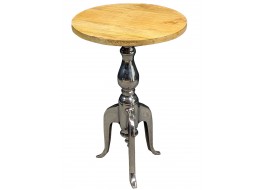 Cast Aluminium Table with Mango Wood Top - Nickel Plated Finish 58cm