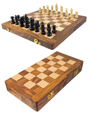 Sheesham Wood - Folding Chess Board with Pieces 30cm
